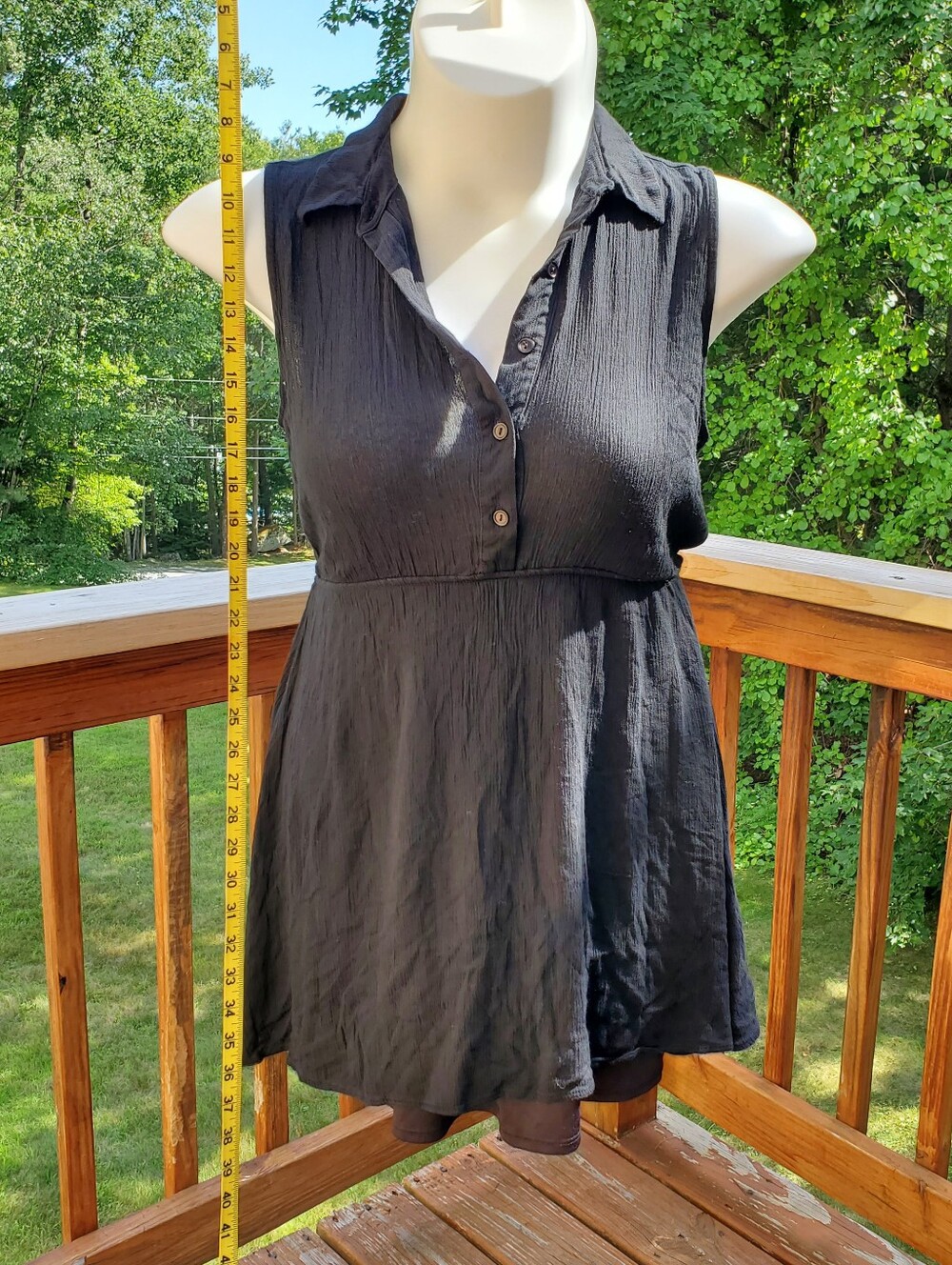 Monteau Black Sleeveless Button-Front V-Neck Tunic
